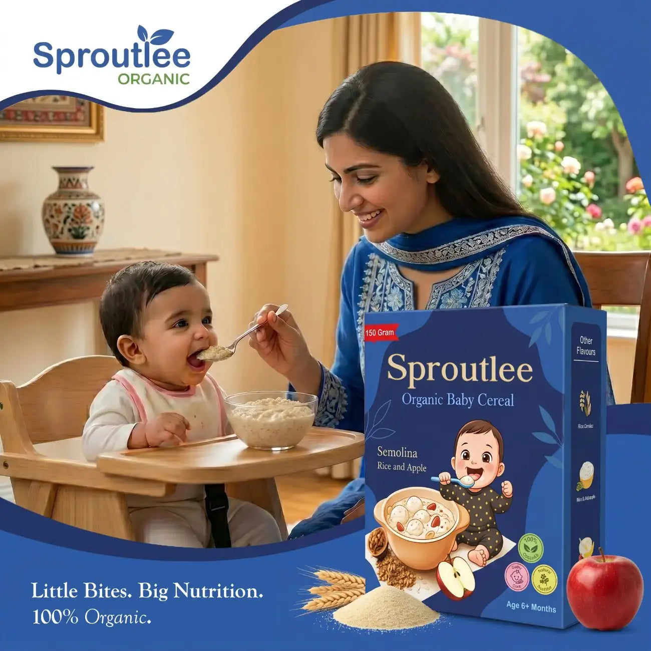 Sproutlee Organic Baby Cereal (Semolina, Rice & Apple)
