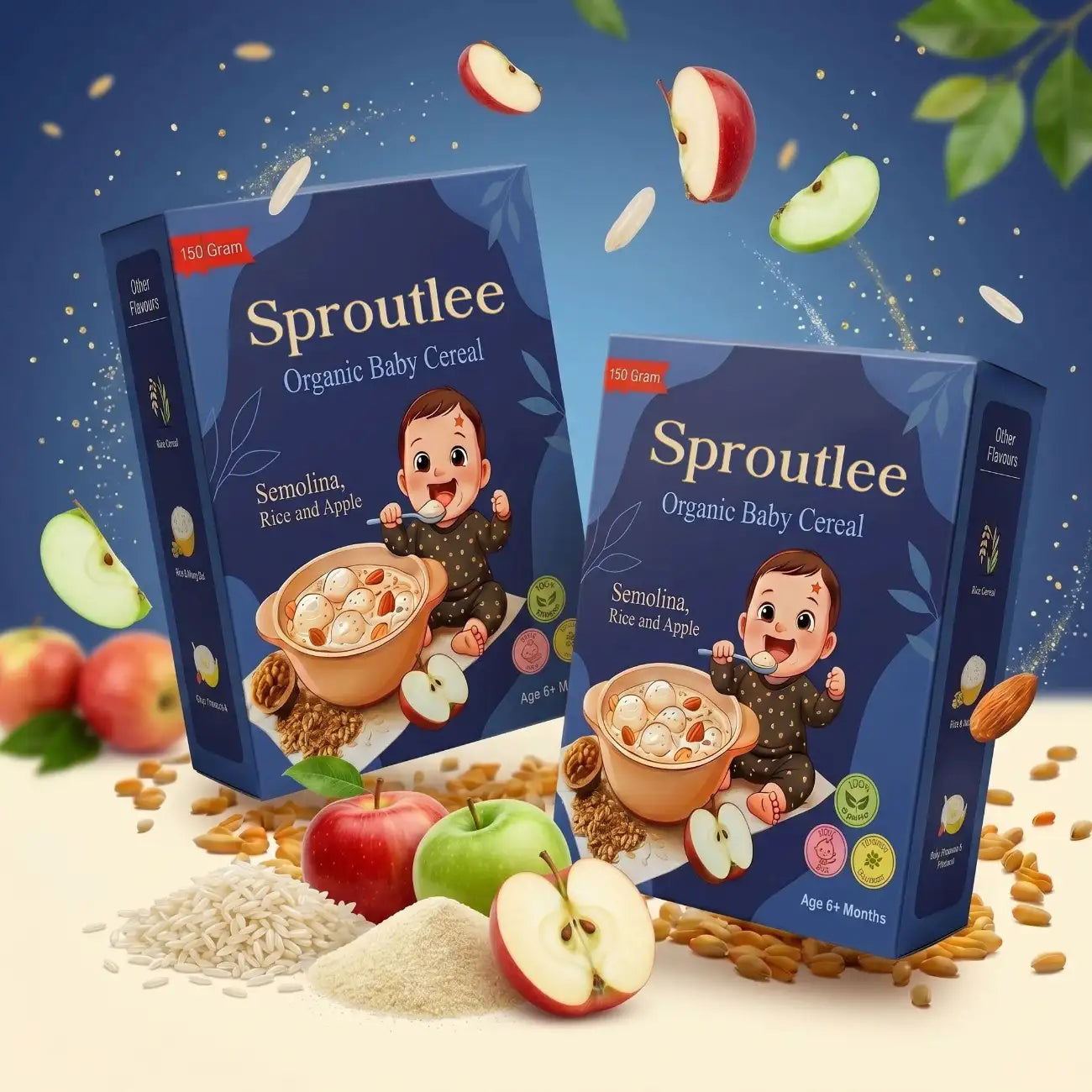 Sproutlee Organic Baby Cereal (Semolina, Rice & Apple)