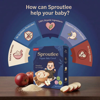Sproutlee Organic Baby Cereal (Semolina, Rice & Apple)